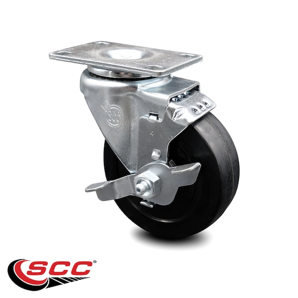 4 Inch Soft Rubber Wheel Swivel Top Plate Caster with Brake